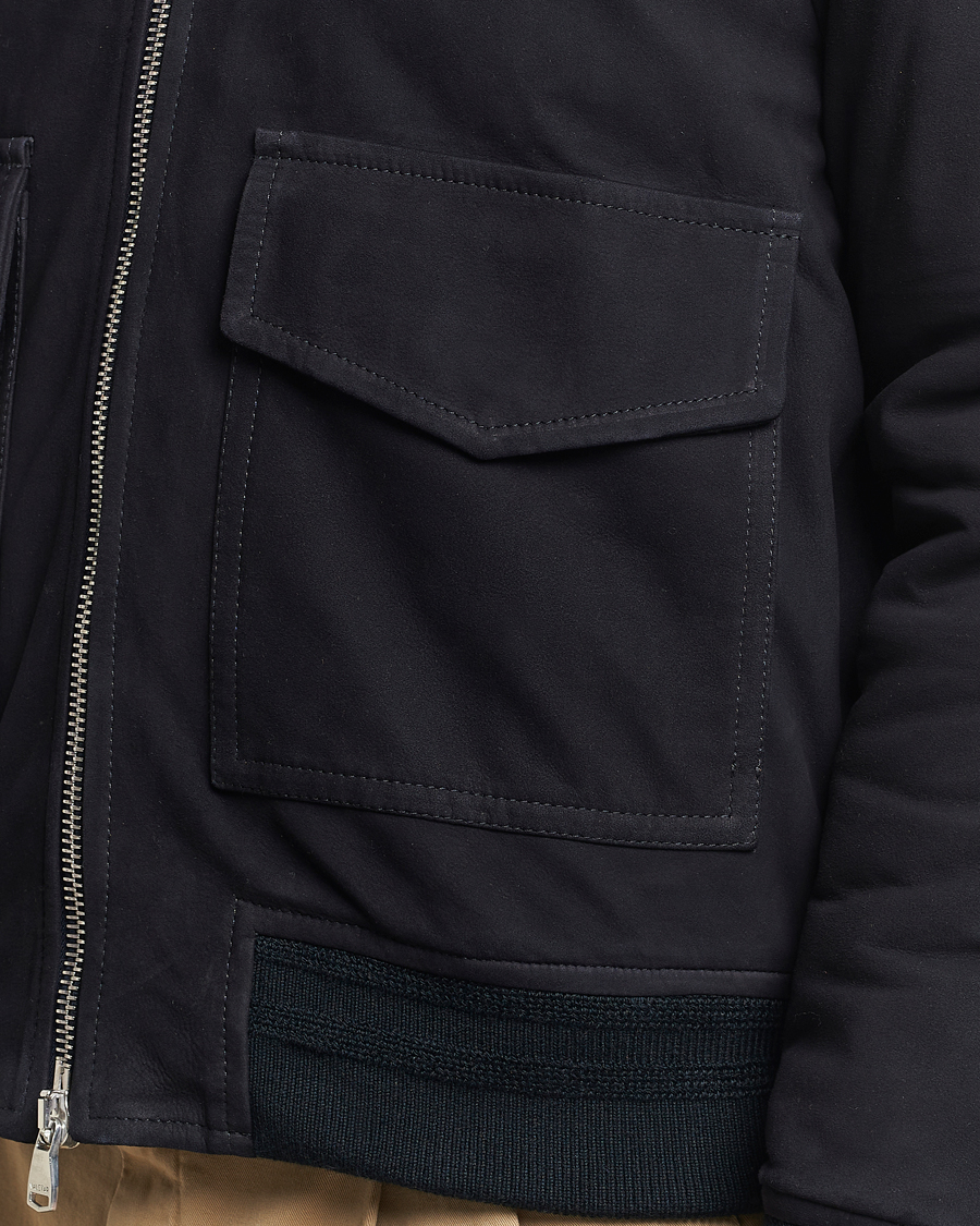 Men | Coats & Jackets | Valstar | Shearling Collar Suede Bomber Navy