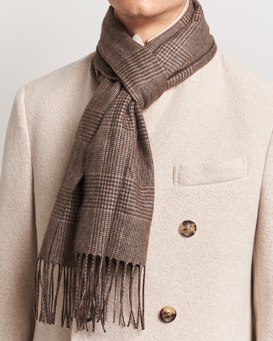 Men | Piacenza Cashmere Cashmere/Silk Glencheck Scarf Brown | Piacenza Cashmere | Cashmere/Silk Glencheck Scarf Brown