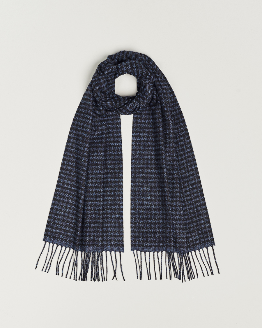 Men | Piacenza Cashmere Cashmere/Silk Houndstooth Scarf Dark Blue | Piacenza Cashmere | Cashmere/Silk Houndstooth Scarf Dark Blue