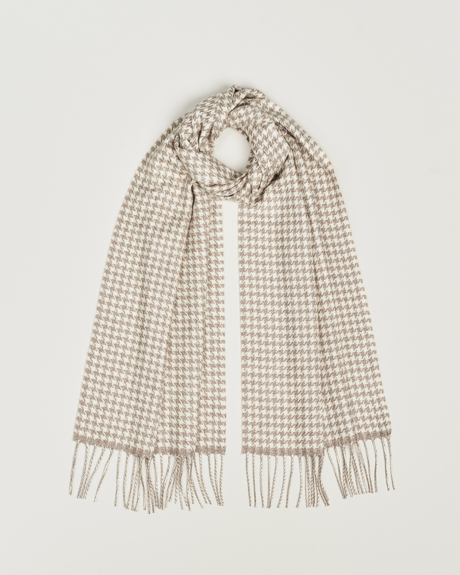 Men | Piacenza Cashmere Cashmere/Silk Houndstooth Scarf Beige | Piacenza Cashmere | Cashmere/Silk Houndstooth Scarf Beige