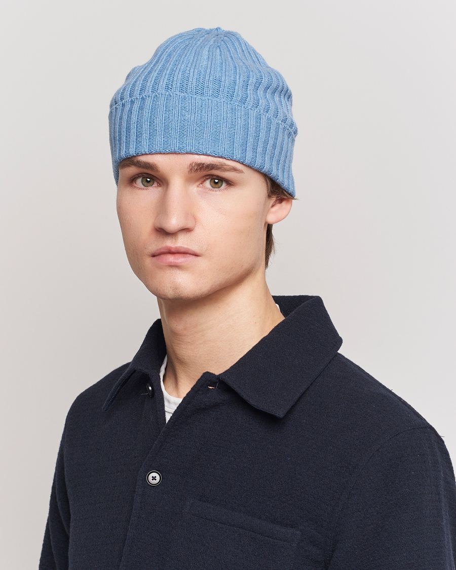 Men | Piacenza Cashmere Ribbed Cashmere Beanie Light Blue | Piacenza Cashmere | Ribbed Cashmere Beanie Light Blue
