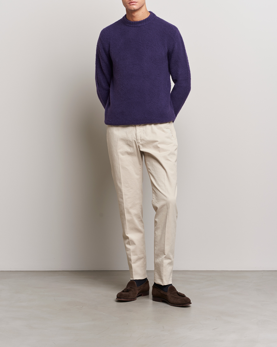 Men | Sweaters & Knitwear | Piacenza Cashmere | Brushed Wool Crew Neck Dark Purple