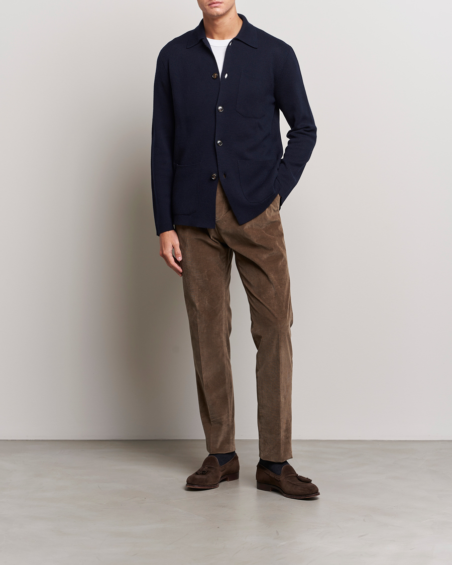 Men | Sweaters & Knitwear | Piacenza Cashmere | Virgin Wool Knit Cardigan Navy