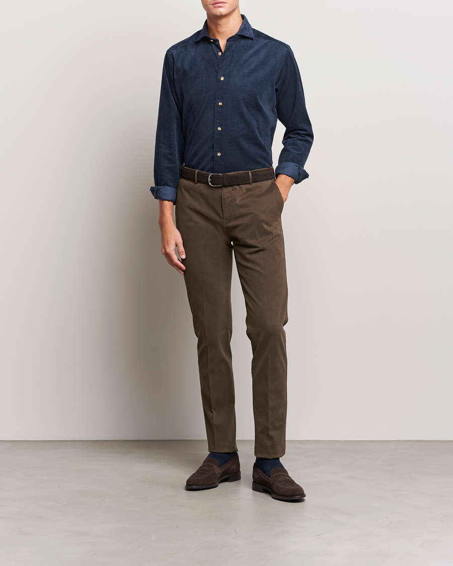 Men | Shirts | Eton | Slim Fit Fine Wale Corduroy Shirt Navy Blue