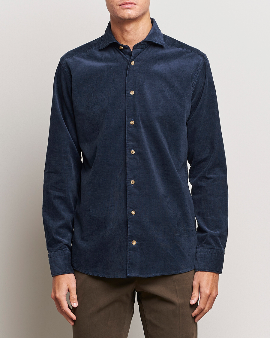 Men | Shirts | Eton | Slim Fit Fine Wale Corduroy Shirt Navy Blue