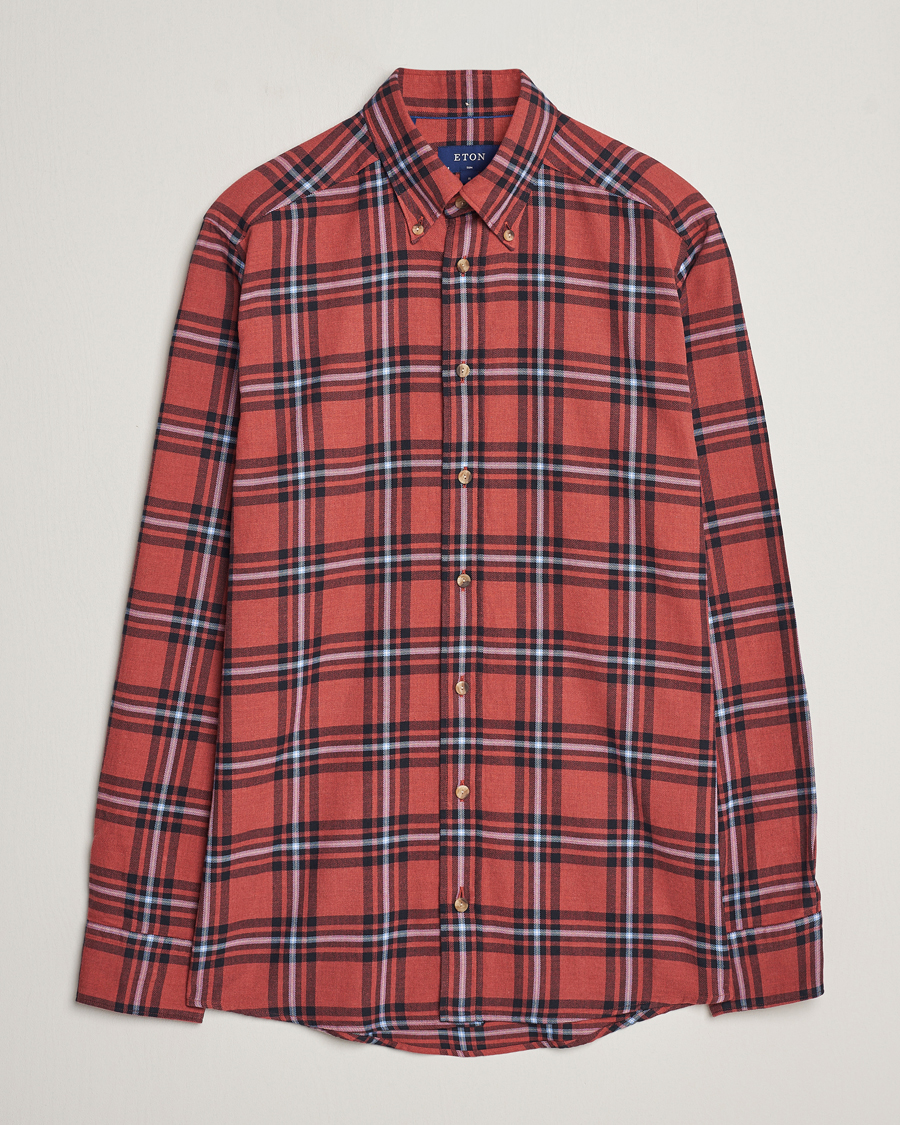Men | Flannel Shirts | Eton | Regular Fit Checked Flannel Shirt Red/Navy
