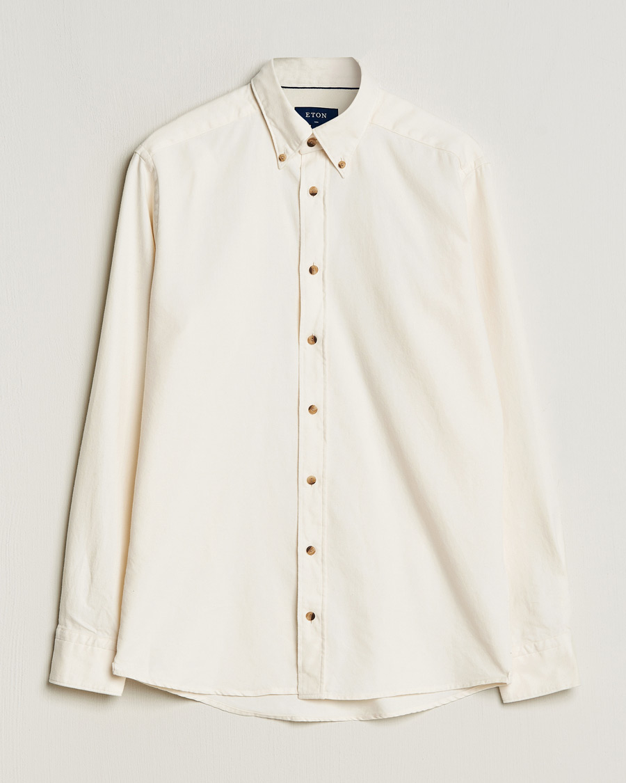 Men | Flannel Shirts | Eton | Slim Fit Twill Flannel Shirt Off White