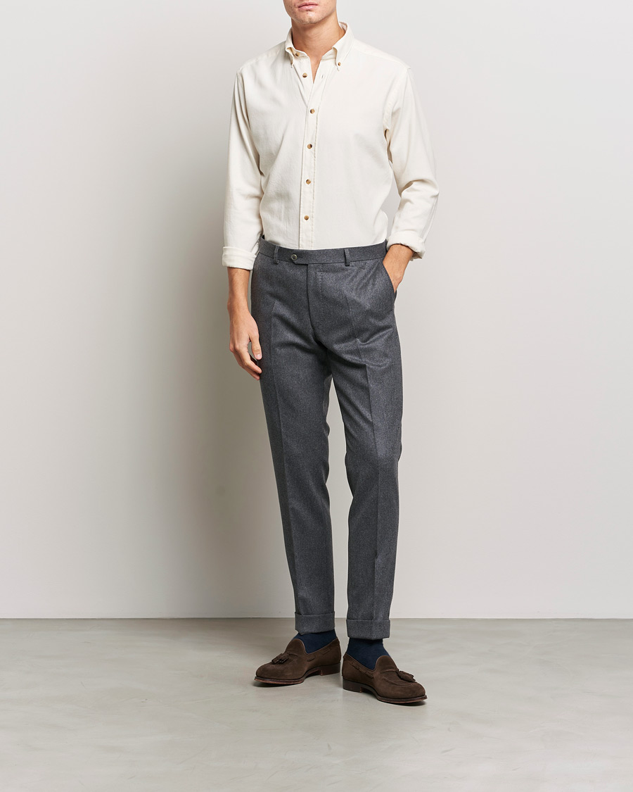 Men | Shirts | Eton | Slim Fit Twill Flannel Shirt Off White