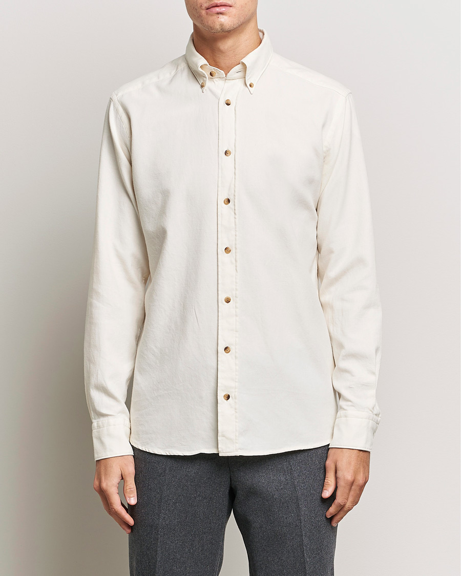 Men |  | Eton | Slim Fit Twill Flannel Shirt Off White