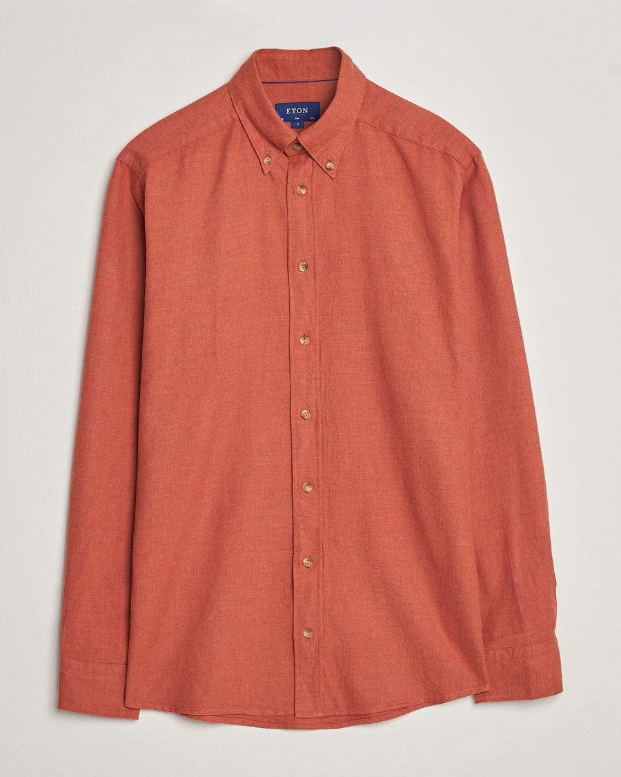 Men | Flannel Shirts | Eton | Slim Fit Twill Flannel Shirt Rust Red