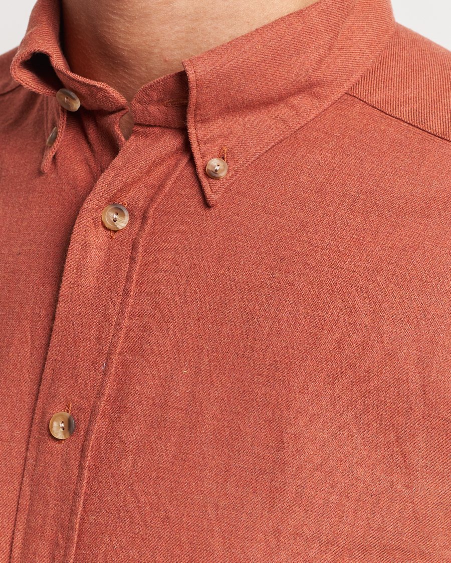 Men | Shirts | Eton | Slim Fit Twill Flannel Shirt Rust Red