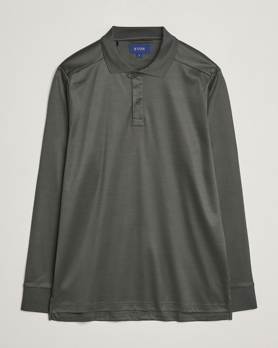 Men | Sweaters & Knitwear | Eton | Filo Di Scozia Long Sleeve Polo Dark Green