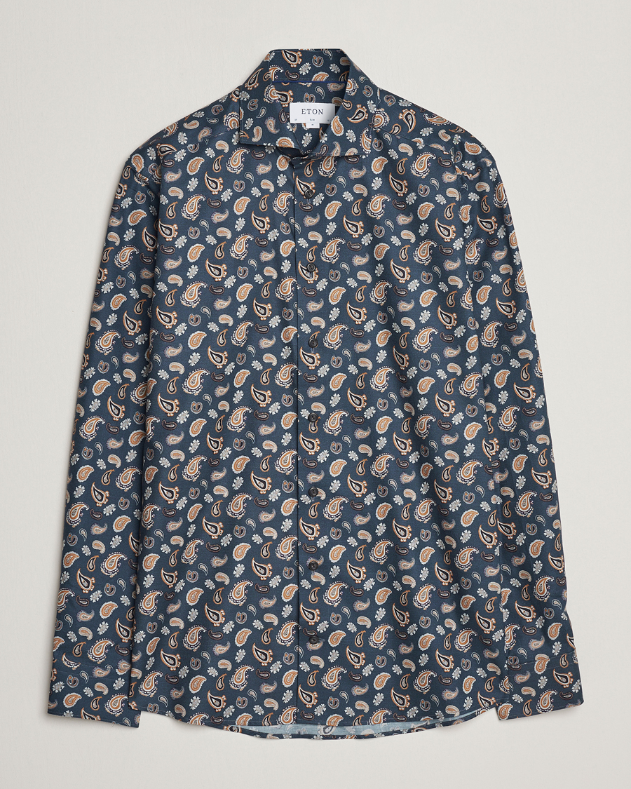 Men |  | Eton | Slim Fit Wrinkle Free Flannel Printed Shirt Navy