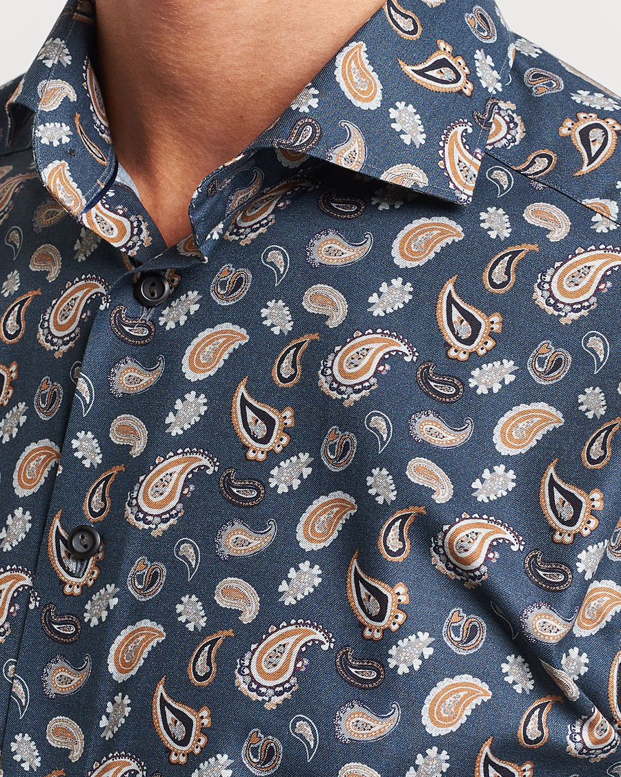 Men | Shirts | Eton | Slim Fit Wrinkle Free Flannel Printed Shirt Navy