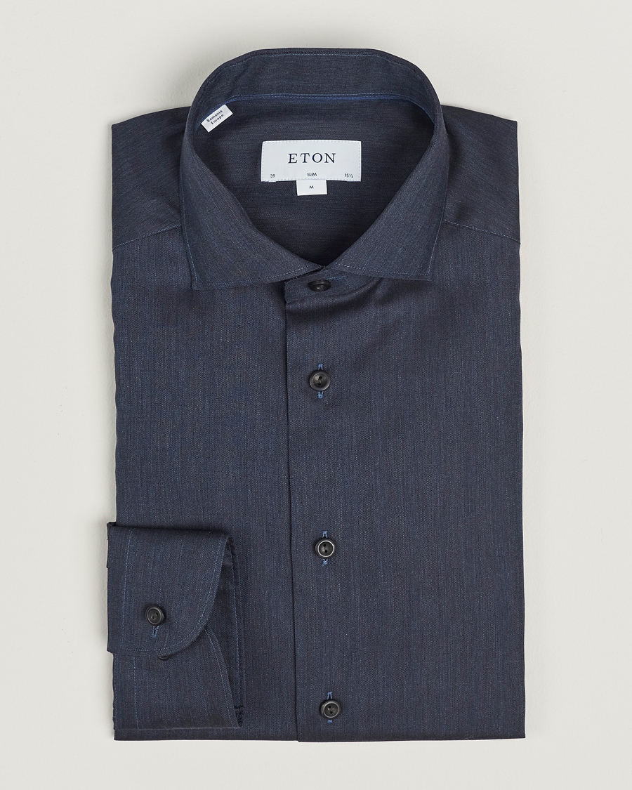 Men | Shirts | Eton | Slim Fit Wrinkle Free Flannel Shirt Navy Blue