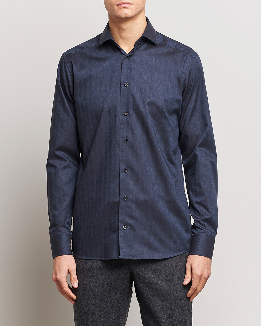 Men | Shirts | Eton | Slim Fit Wrinkle Free Flannel Shirt Navy Blue