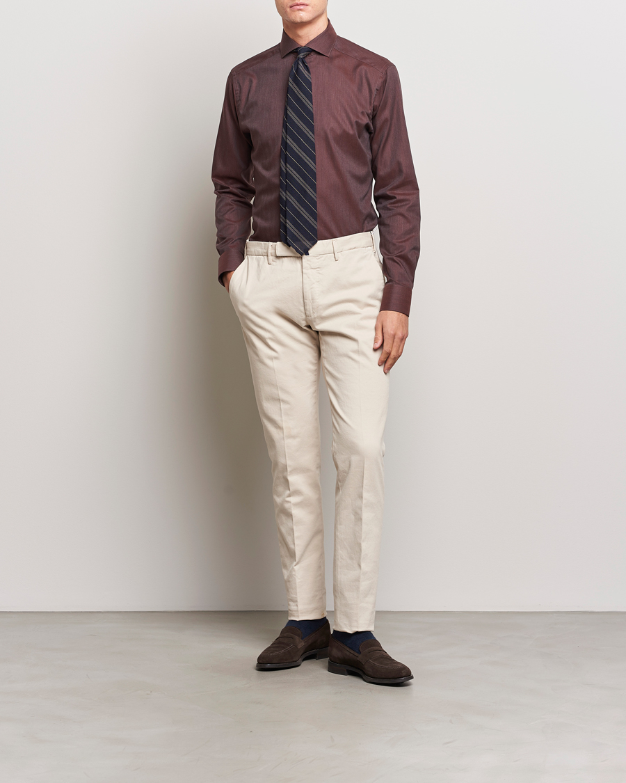 Men | Shirts | Eton | Slim Fit Wrinkle Free Flannel Shirt Burgundy