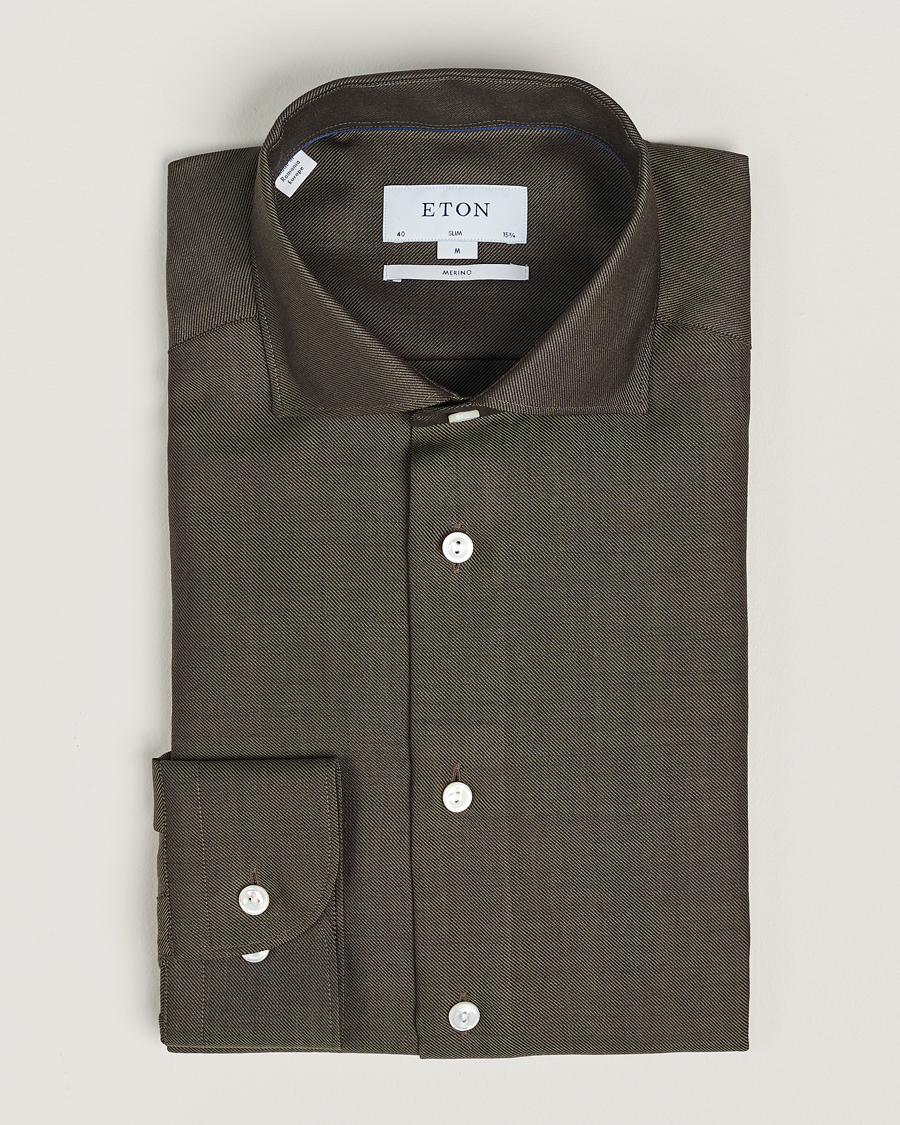 Men | Shirts | Eton | Slim Fit Merino Shirt Dark Brown