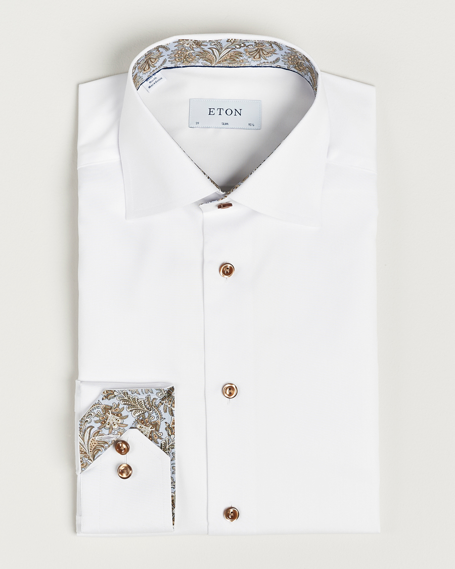 Men | Shirts | Eton | Slim Fit Signature Twill Contrast Shirt White