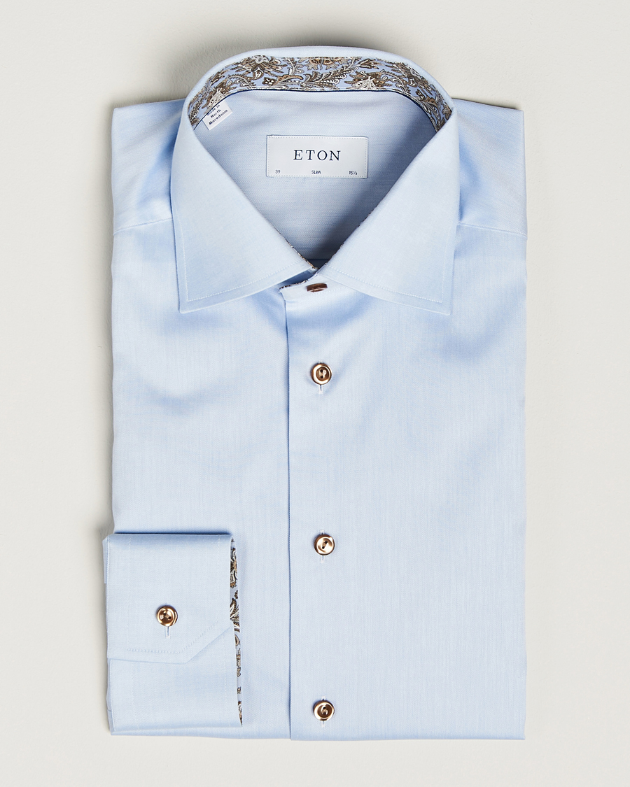 Men | Shirts | Eton | Slim Fit Signature Twill Contrast Shirt Blue