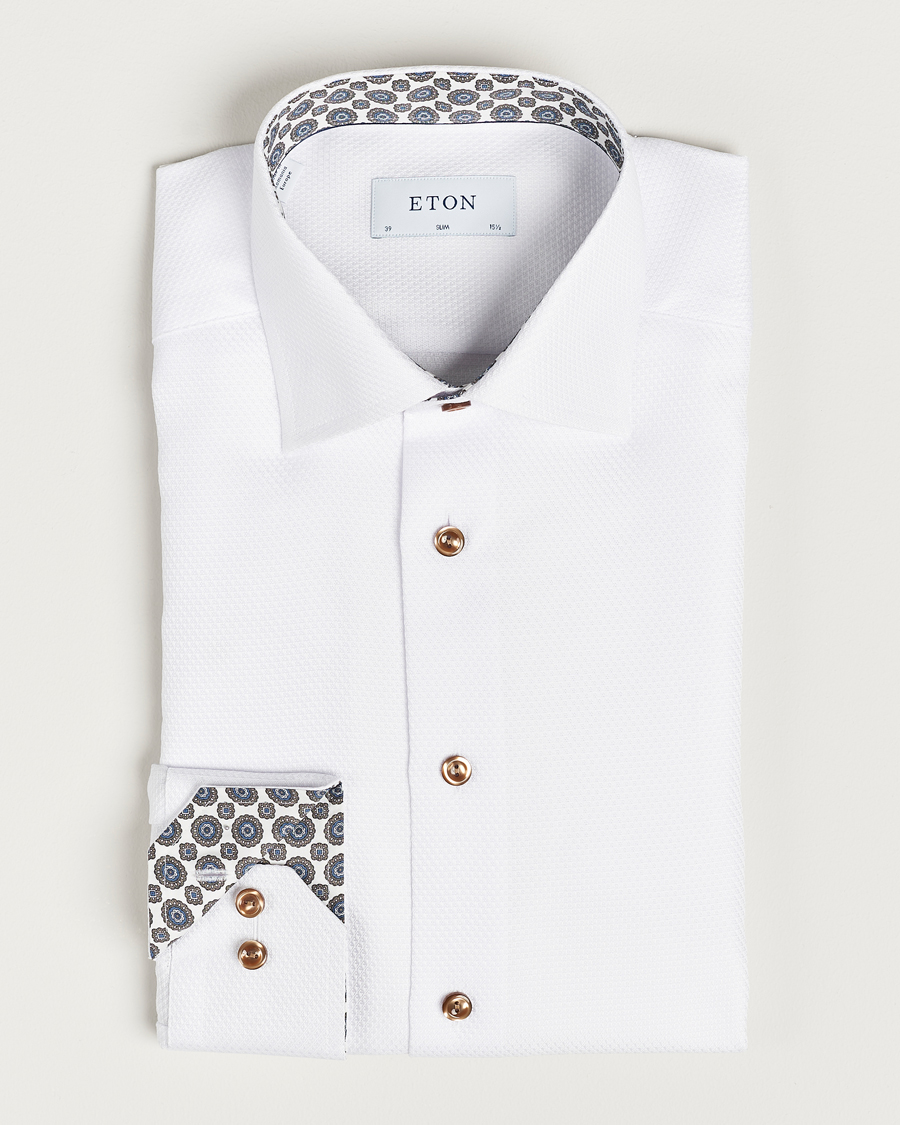 Men | Shirts | Eton | Slim Fit Royal Dobby Contrast Shirt White