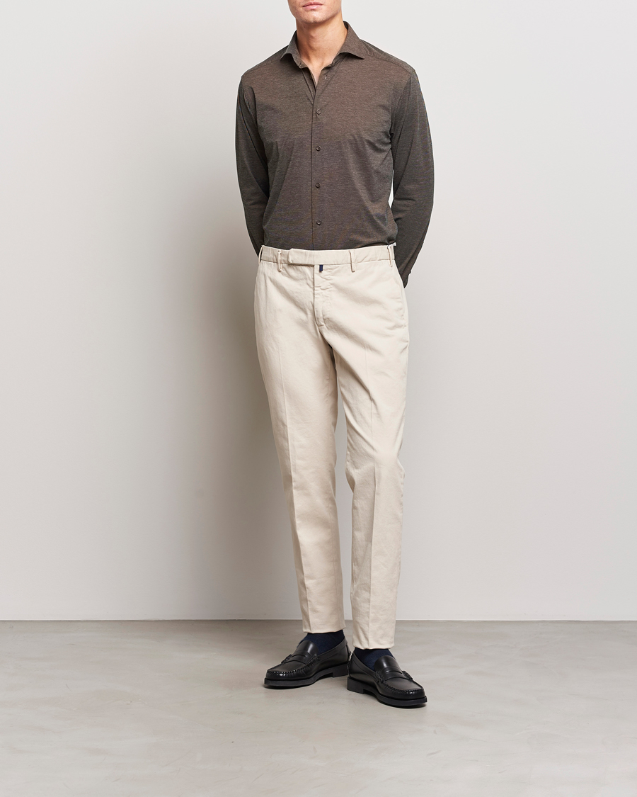 Men | Shirts | Eton | Slim Fit Four Way Stretch Shirt Brown Melange