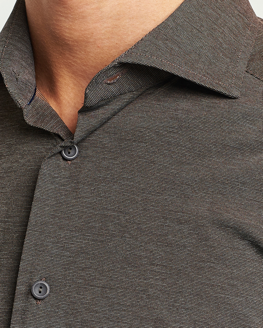Men | Shirts | Eton | Slim Fit Four Way Stretch Shirt Brown Melange