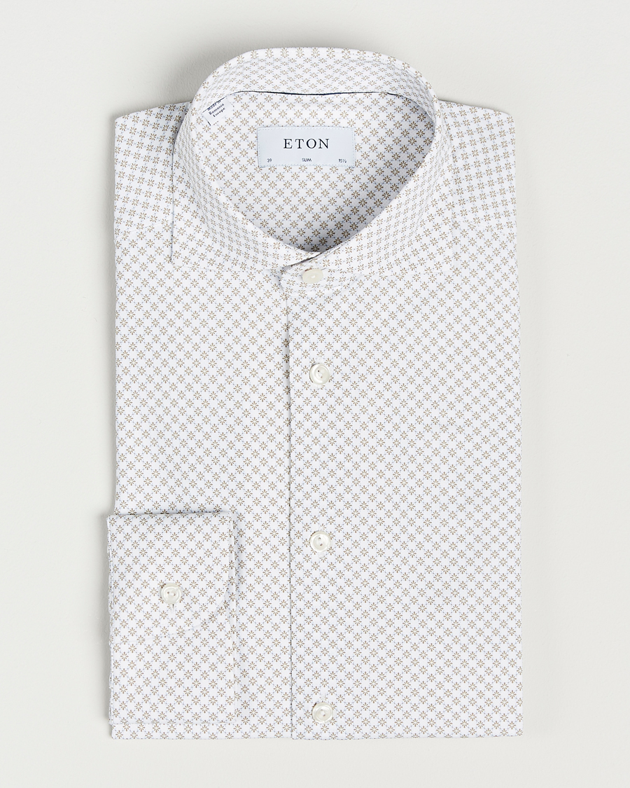 Men | Shirts | Eton | Slim Fit Four Way Stretch Printed Shirt Beige