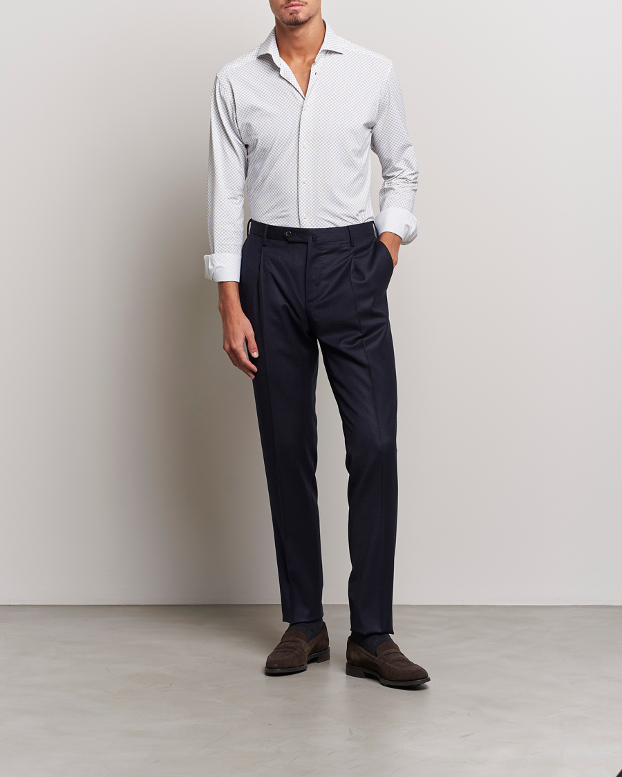 Men | Shirts | Eton | Slim Fit Four Way Stretch Printed Shirt Beige