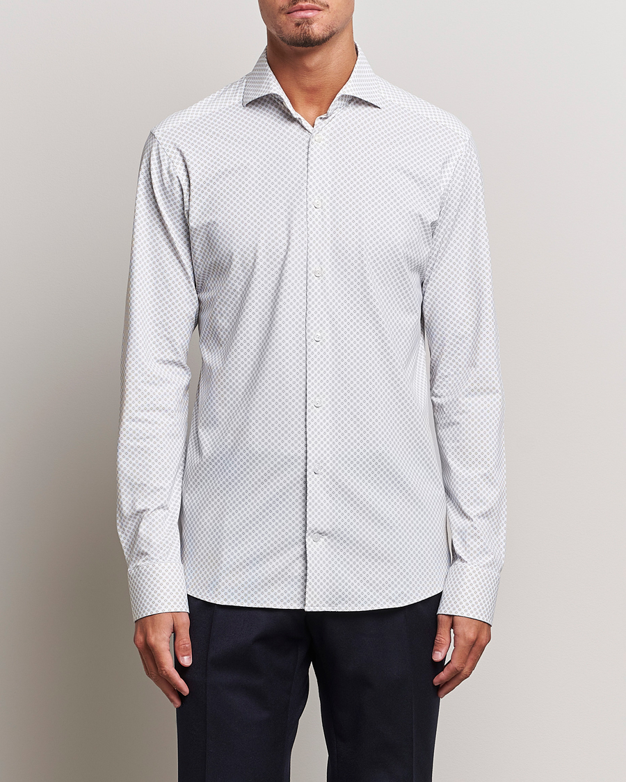 Men |  | Eton | Slim Fit Four Way Stretch Printed Shirt Beige