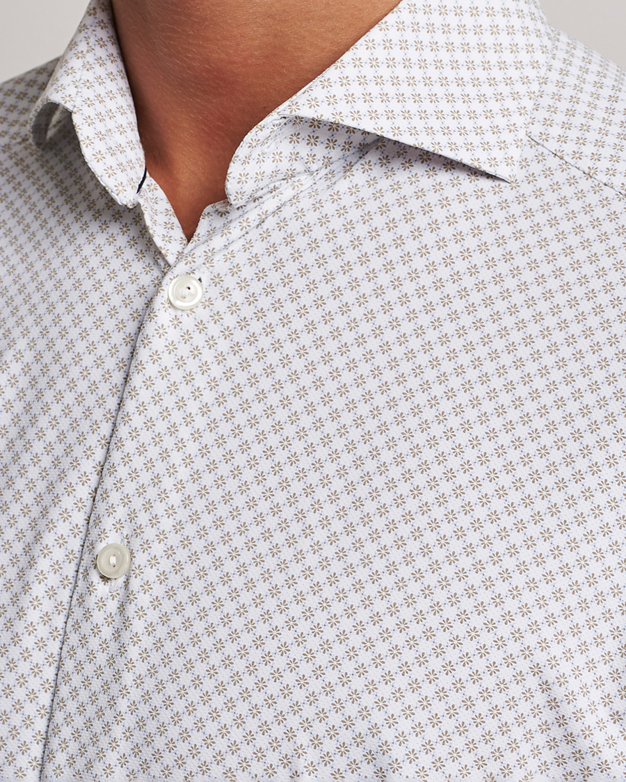 Men | Shirts | Eton | Slim Fit Four Way Stretch Printed Shirt Beige