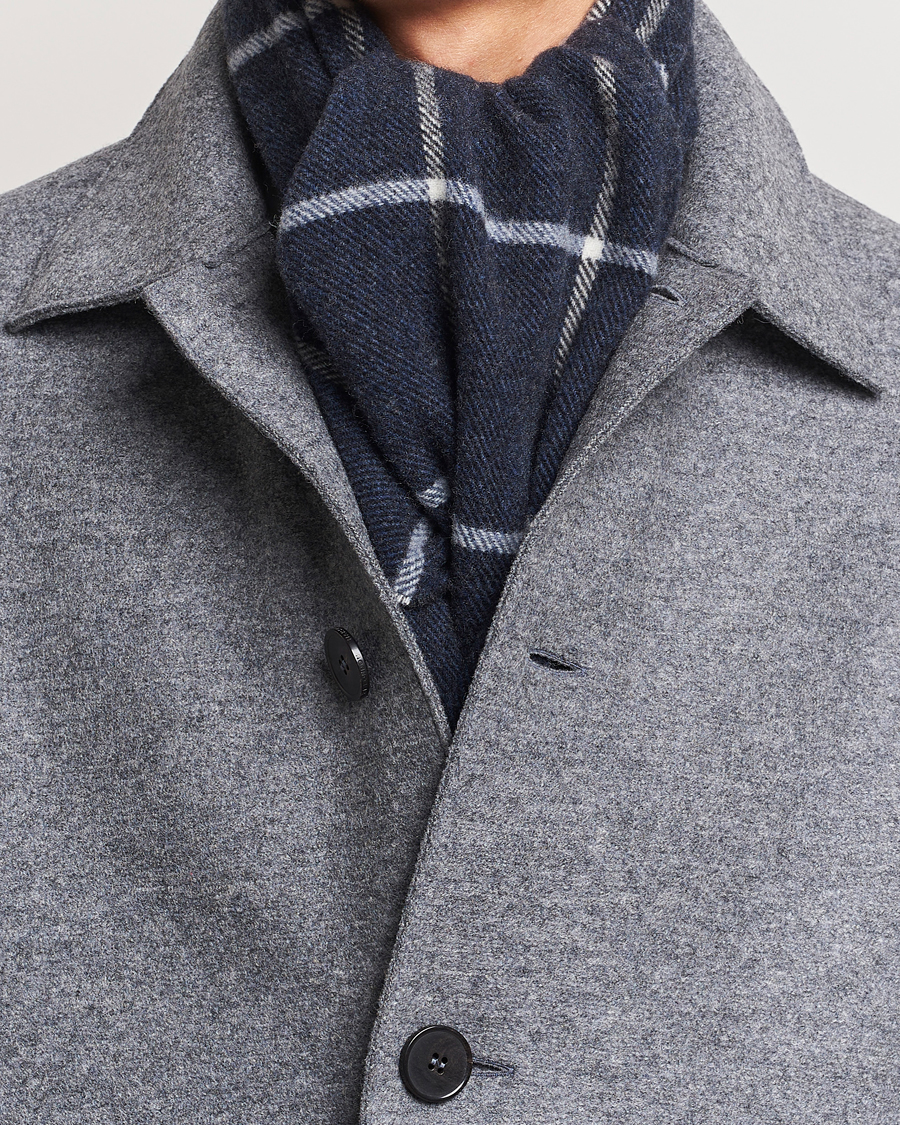 Men | Scarves | Eton | Checked Wool Scarf Navy Blue
