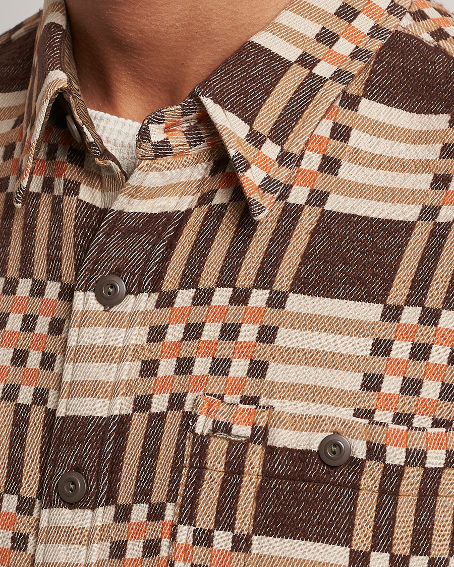 RRL Cody Brushed Flannel Overshirt Brown Check at CareOfCarl.com