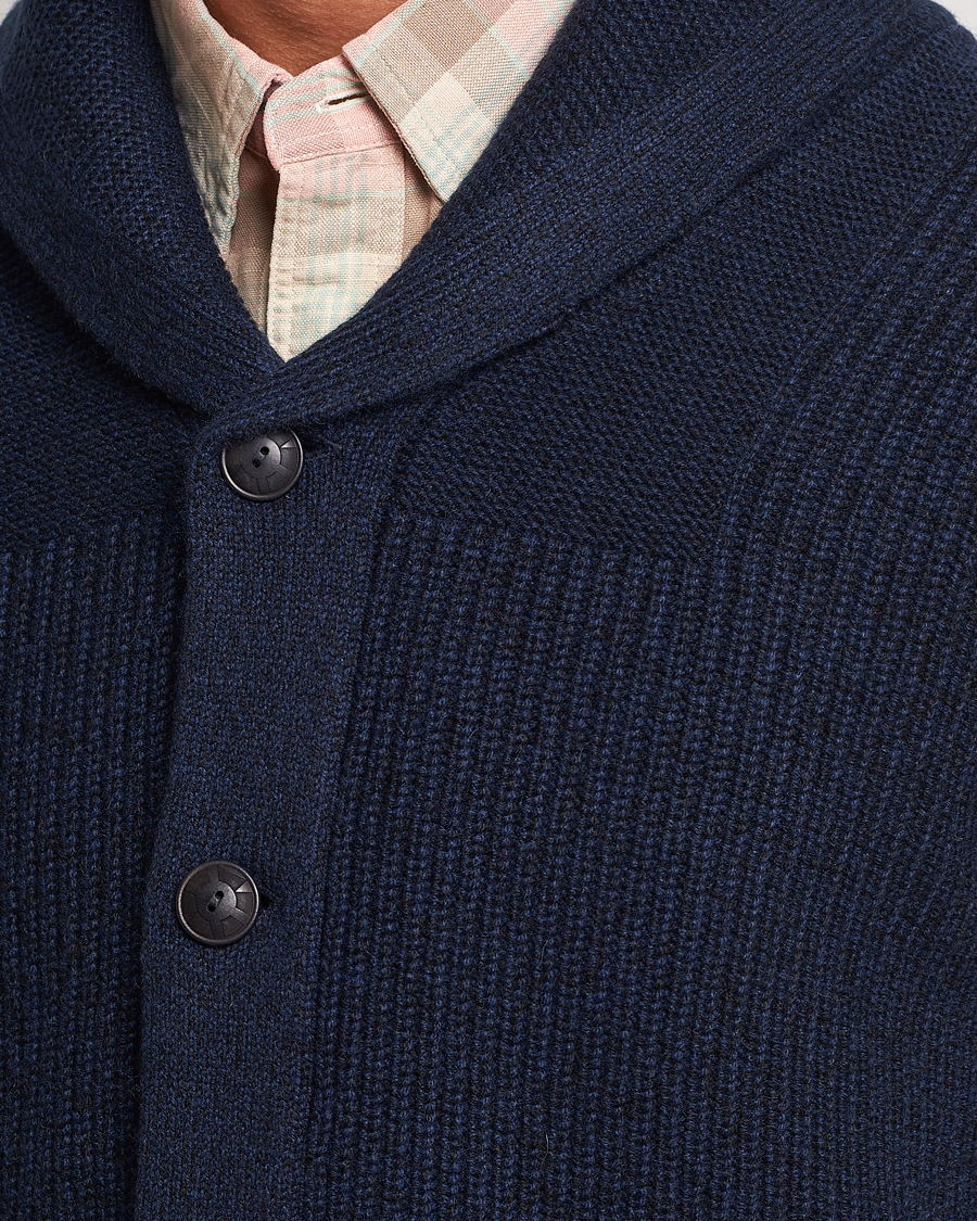 Men | Sweaters & Knitwear | RRL | Recycled Cashmere Shawl Cardigan Navy Heather