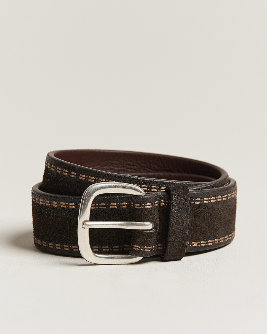 Men | Orciani Suede Stitched Belt 3,5 cm Dark Brown | Orciani | Suede Stitched Belt 3,5 cm Dark Brown