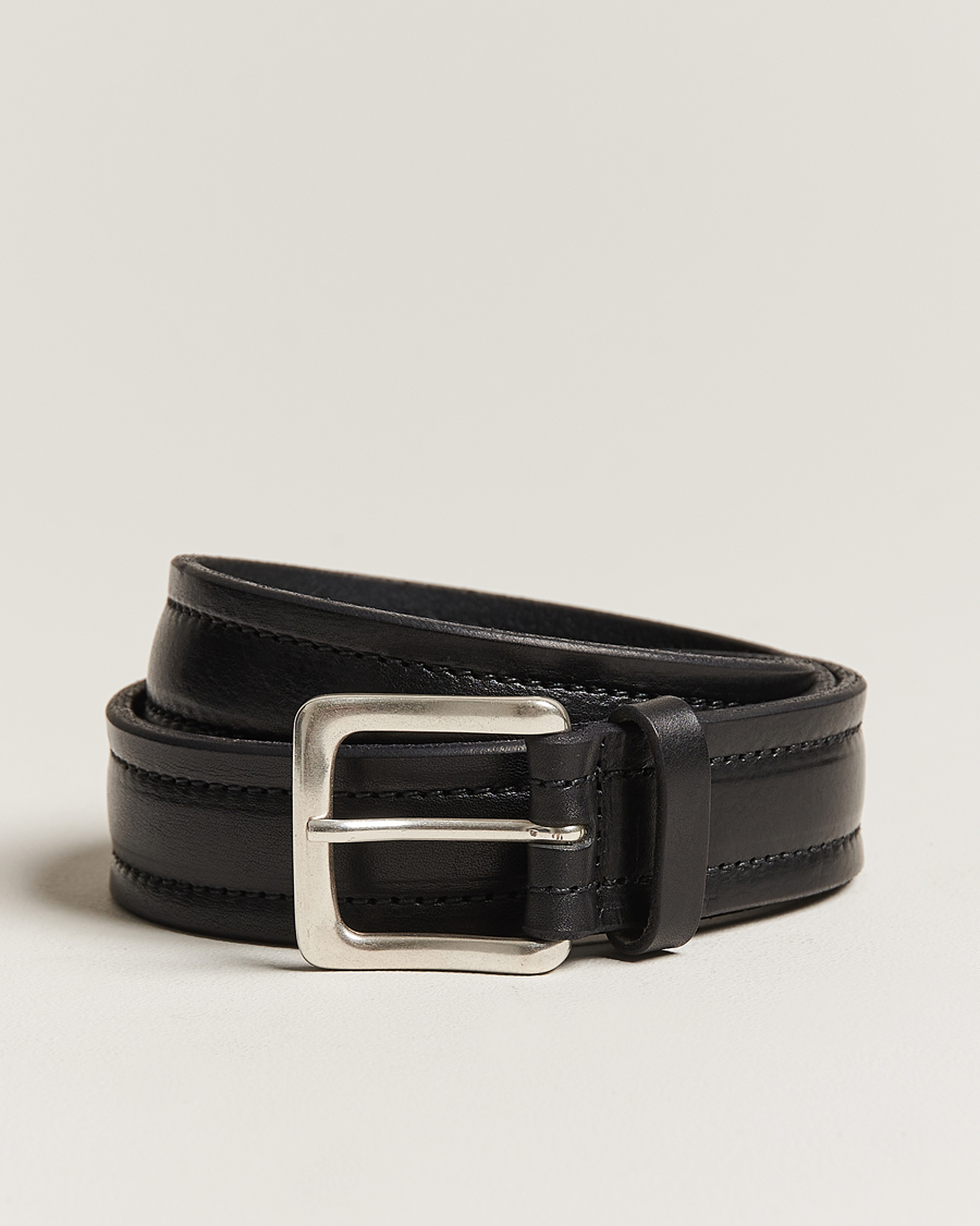Men | Orciani Vachetta Stitched Belt 3,5 cm Black | Orciani | Vachetta Stitched Belt 3,5 cm Black