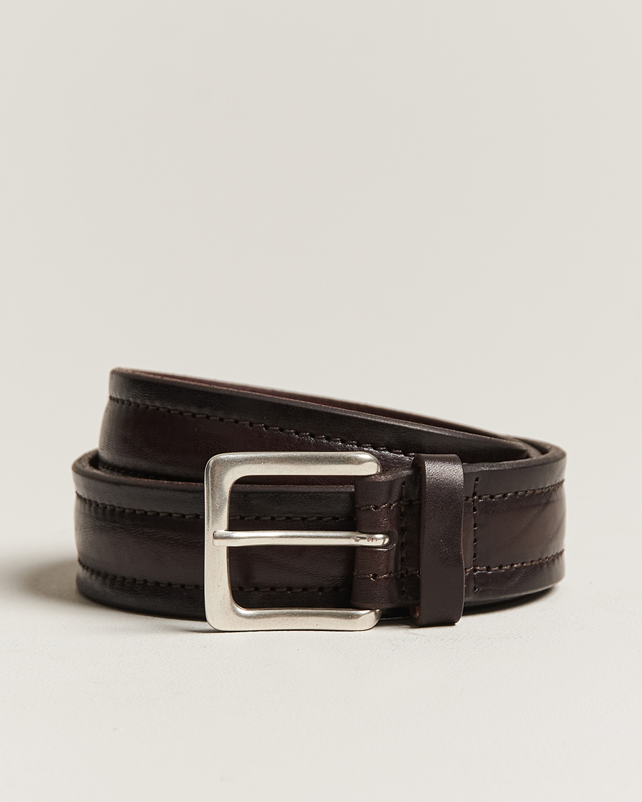 Men | Orciani Vachetta Stitched Belt 3,5 cm Dark Brown | Orciani | Vachetta Stitched Belt 3,5 cm Dark Brown