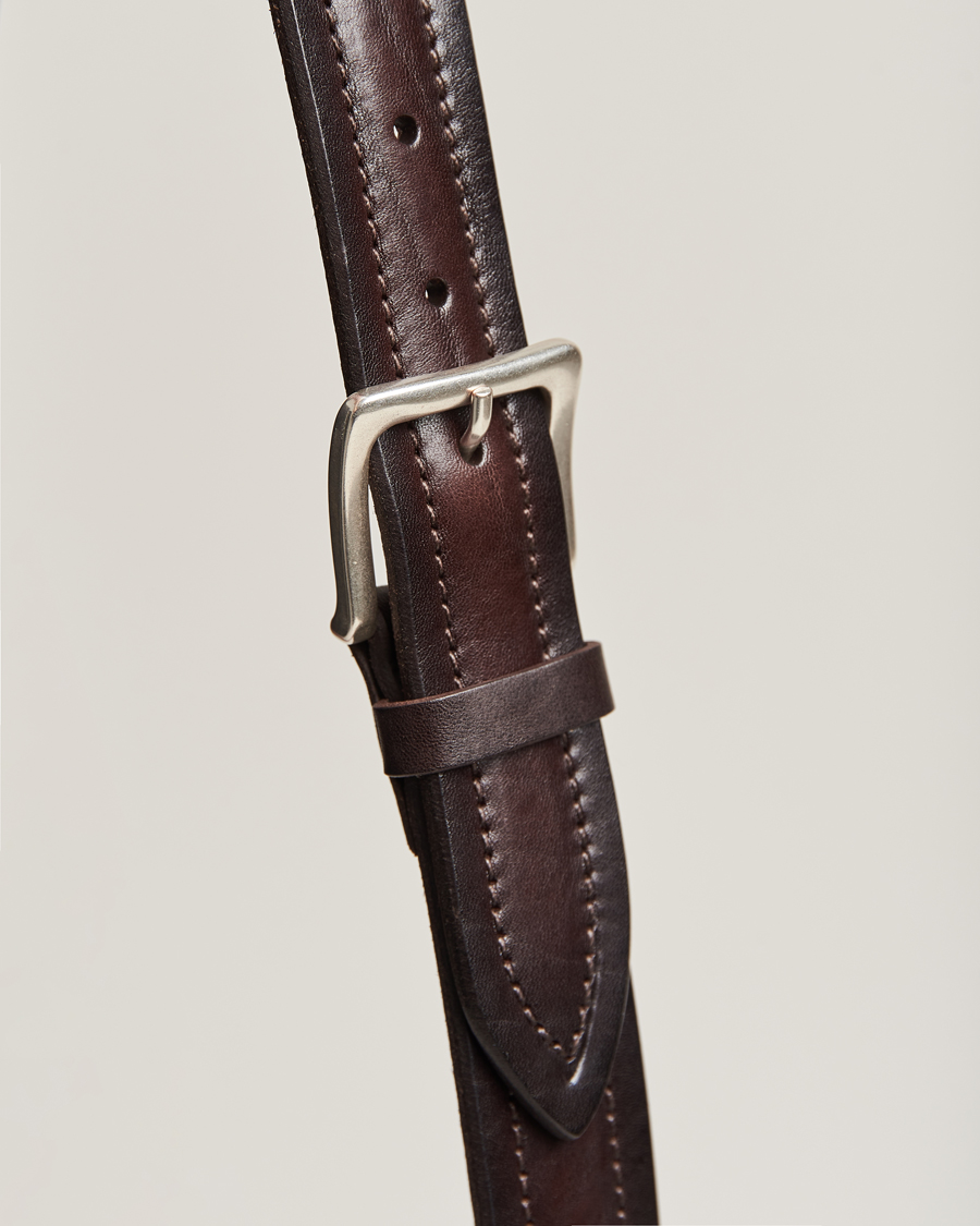 Men | Orciani Vachetta Stitched Belt 3,5 cm Dark Brown | Orciani | Vachetta Stitched Belt 3,5 cm Dark Brown