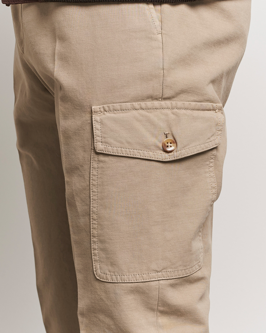 Incotex Slim Fit Cotton Cargo Pocket Trousers Beige at