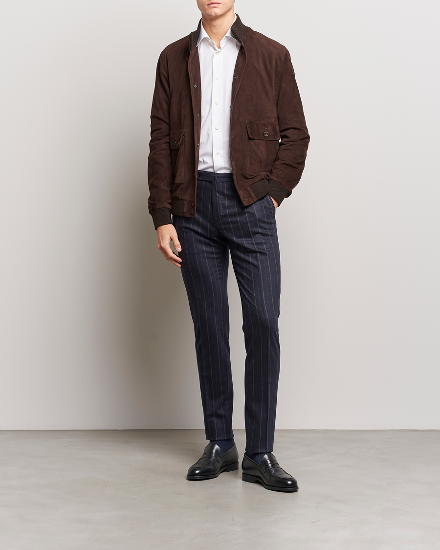 Men | Trousers | Incotex | Wool/Cashmere Stretch Pinstripe Trousers Navy