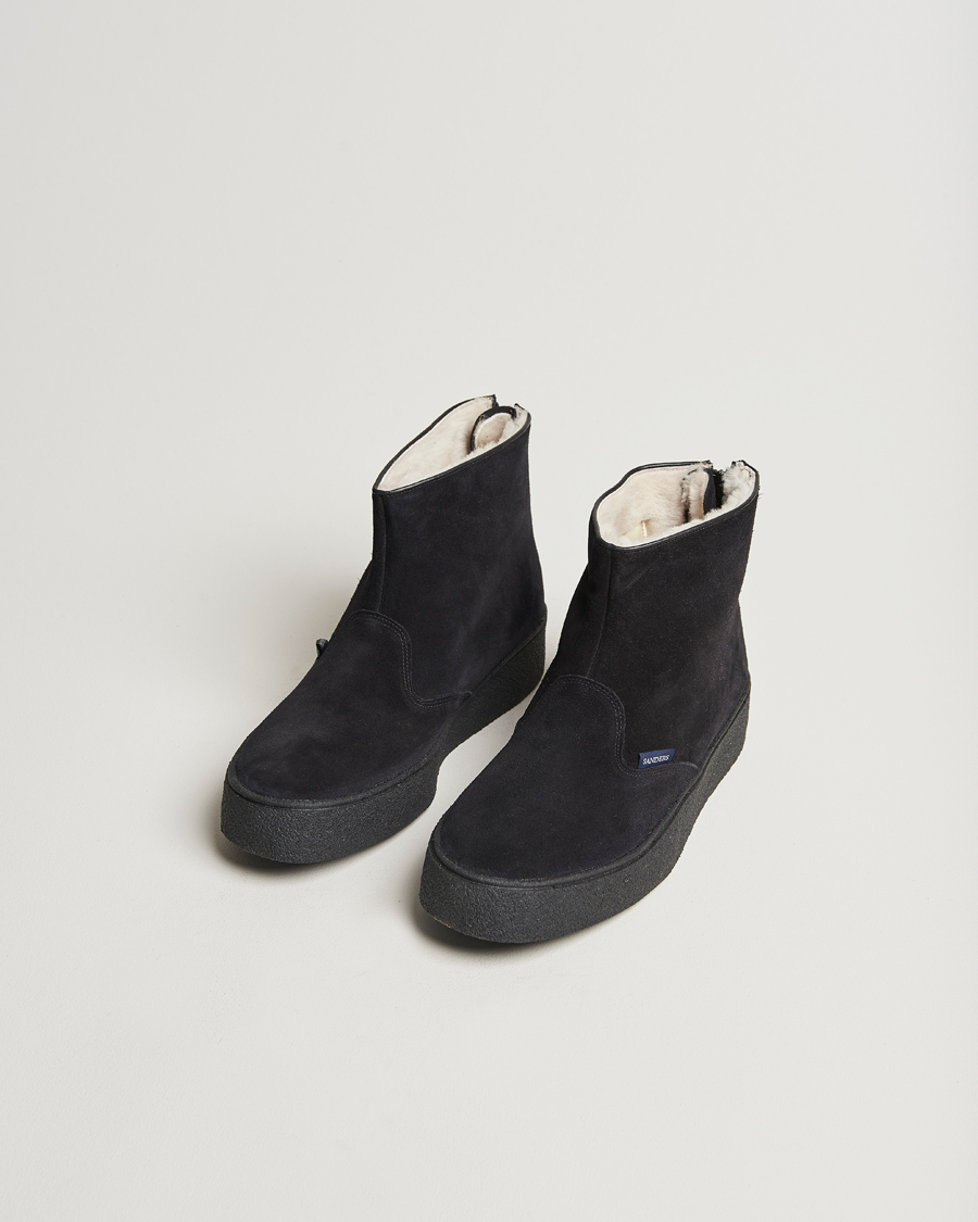 Men | Boots | Sanders | Sherling Lined Suede Curling Boot Black