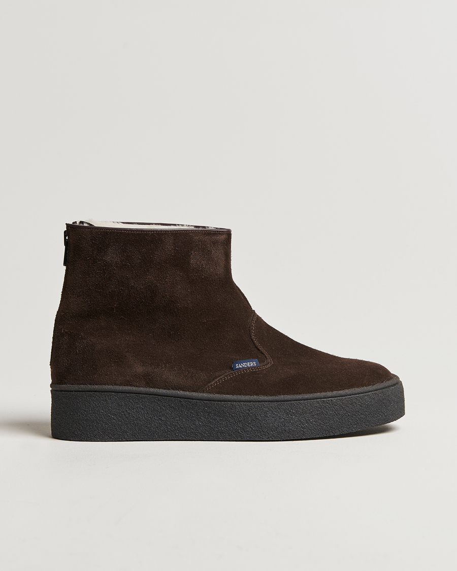 Men | Boots | Sanders | Sherling Lined Suede Curling Boot Chocolate