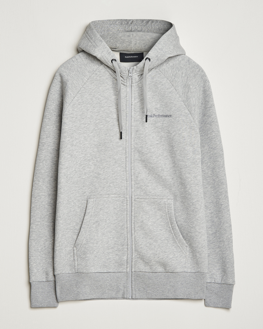 Men | Sweaters & Knitwear | Peak Performance | Original Logo Full Zip Hoodie Grey Melange