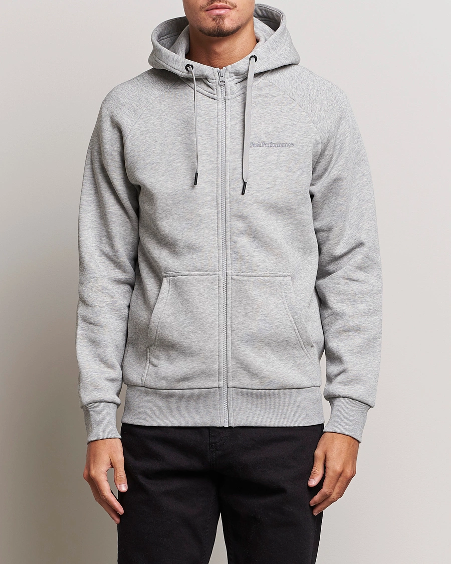 Men | Sweaters & Knitwear | Peak Performance | Original Logo Full Zip Hoodie Grey Melange