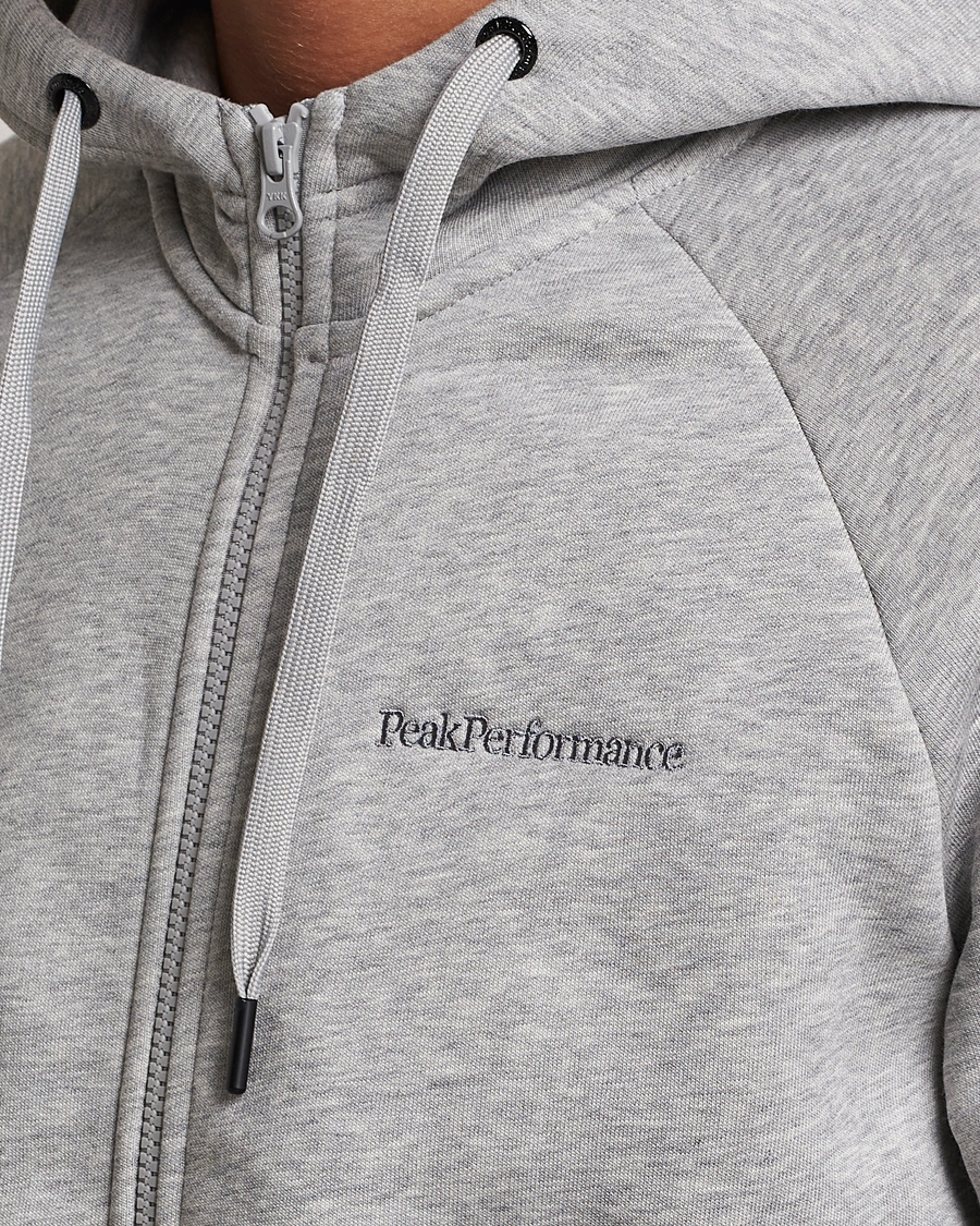 Men | Sweaters & Knitwear | Peak Performance | Original Logo Full Zip Hoodie Grey Melange