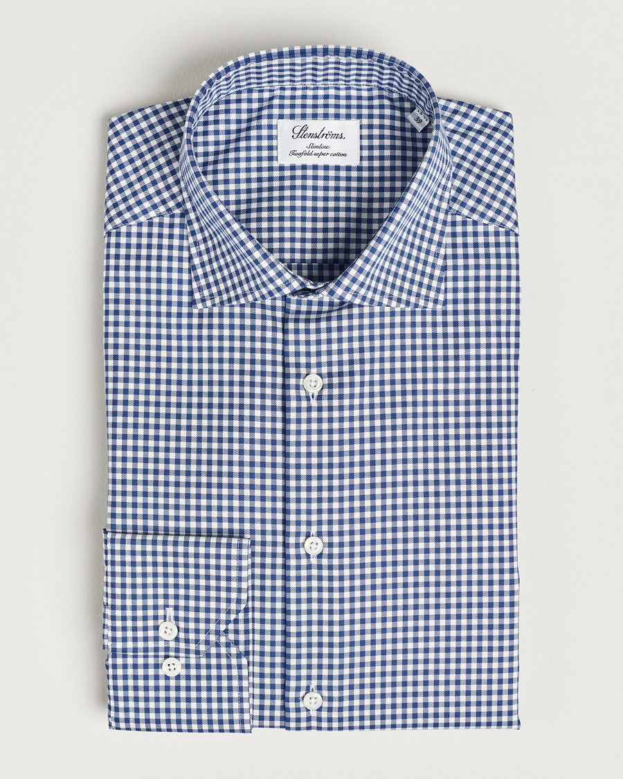 Men | Shirts | Stenströms | Slimline Mini Check Cut Away Shirt Blue