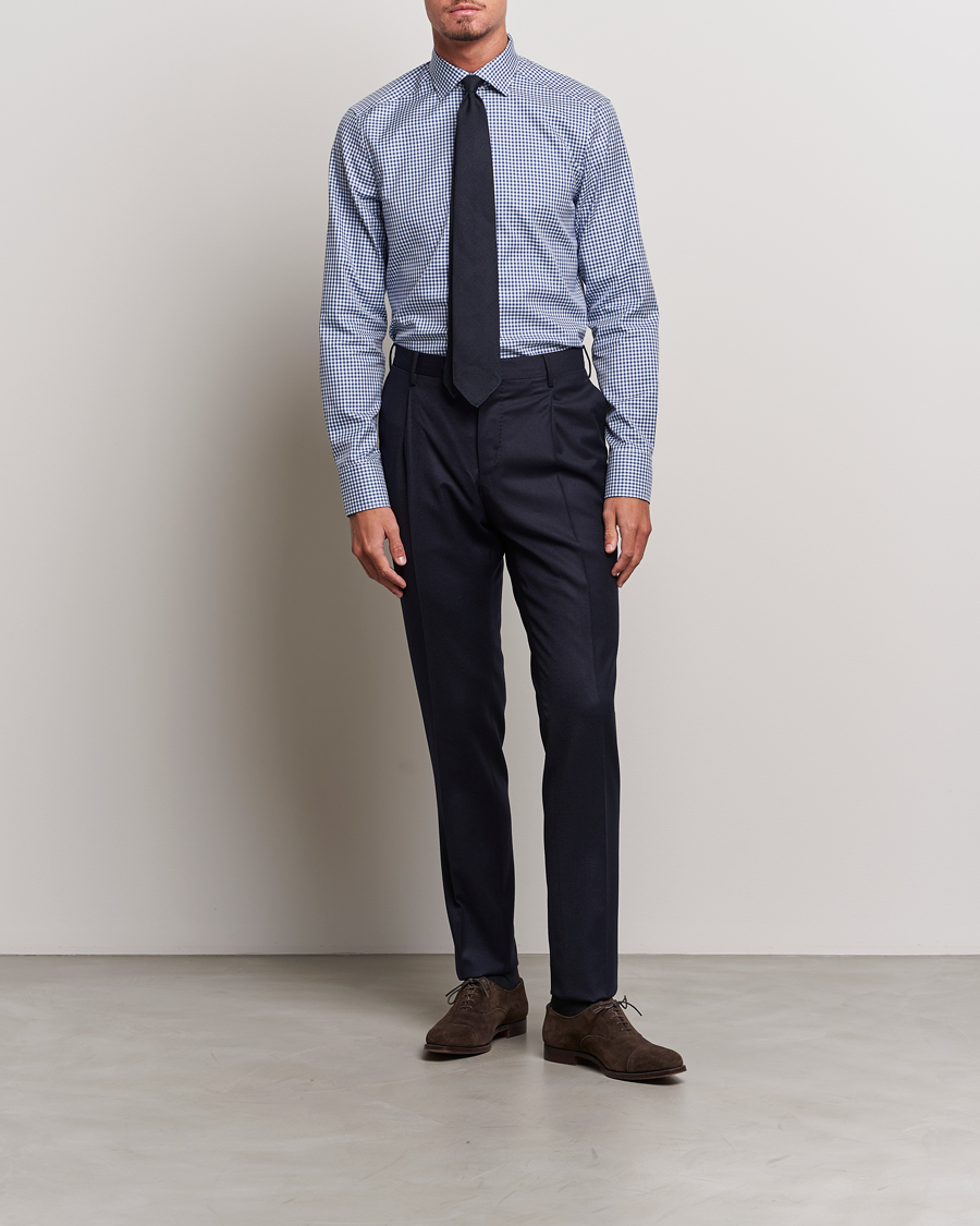 Men | Shirts | Stenströms | Slimline Mini Check Cut Away Shirt Blue