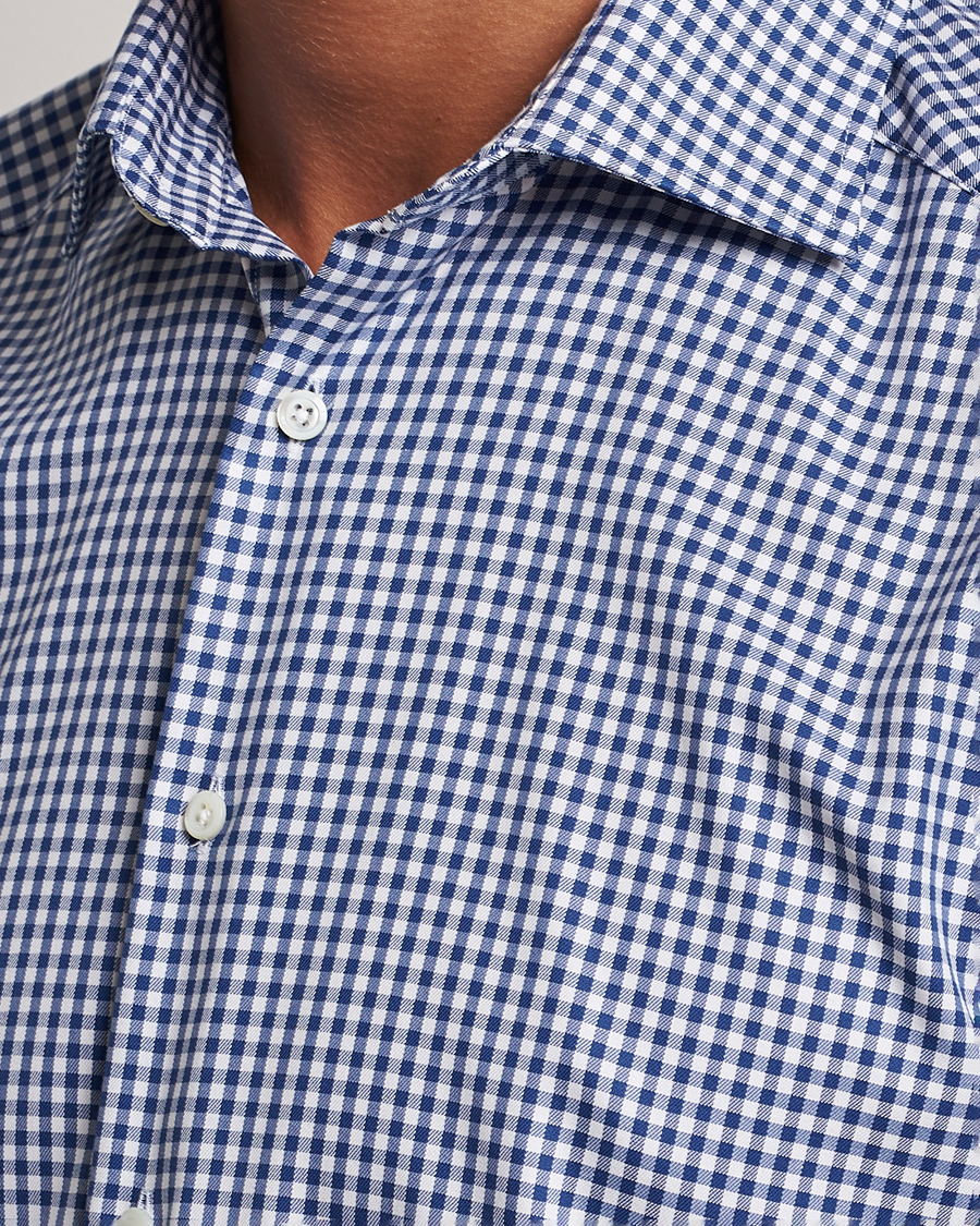 Men | Shirts | Stenströms | Slimline Mini Check Cut Away Shirt Blue