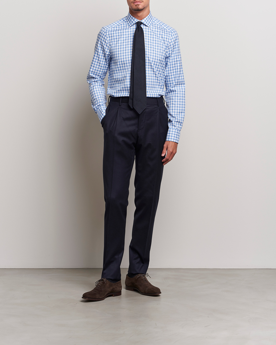 Men | Shirts | Stenströms | Slimline Check Cut Away Shirt Light Blue