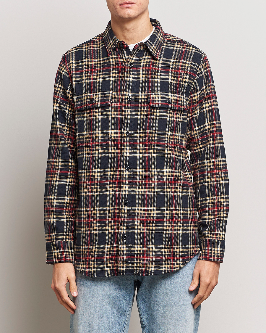 Men | Flannel Shirts | Filson | Vintage Flannel Work Shirt Navy/Ivory Red